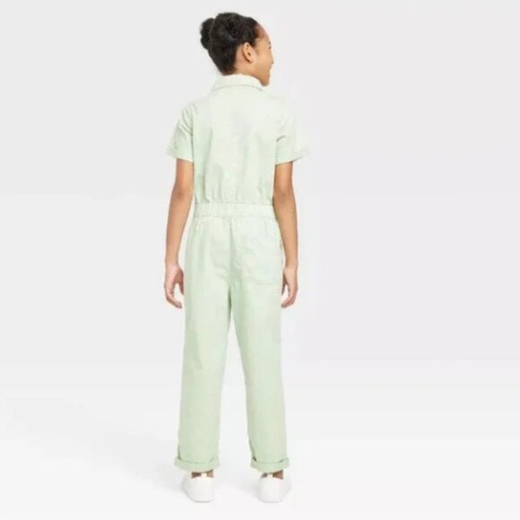 Cat & Jack Girls' Short Sleeve Jumpsuit - Sage Green Size L (10/12) NWT - Picture 2 of 3